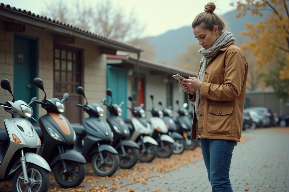 Femme vérifie des scooters d