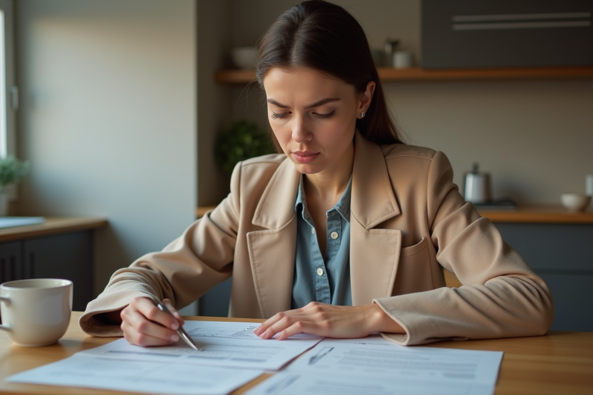 Jeune femme vérifiant documents d