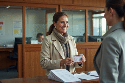 Femme d'âge moyen demandant une licence dans un bureau administratif