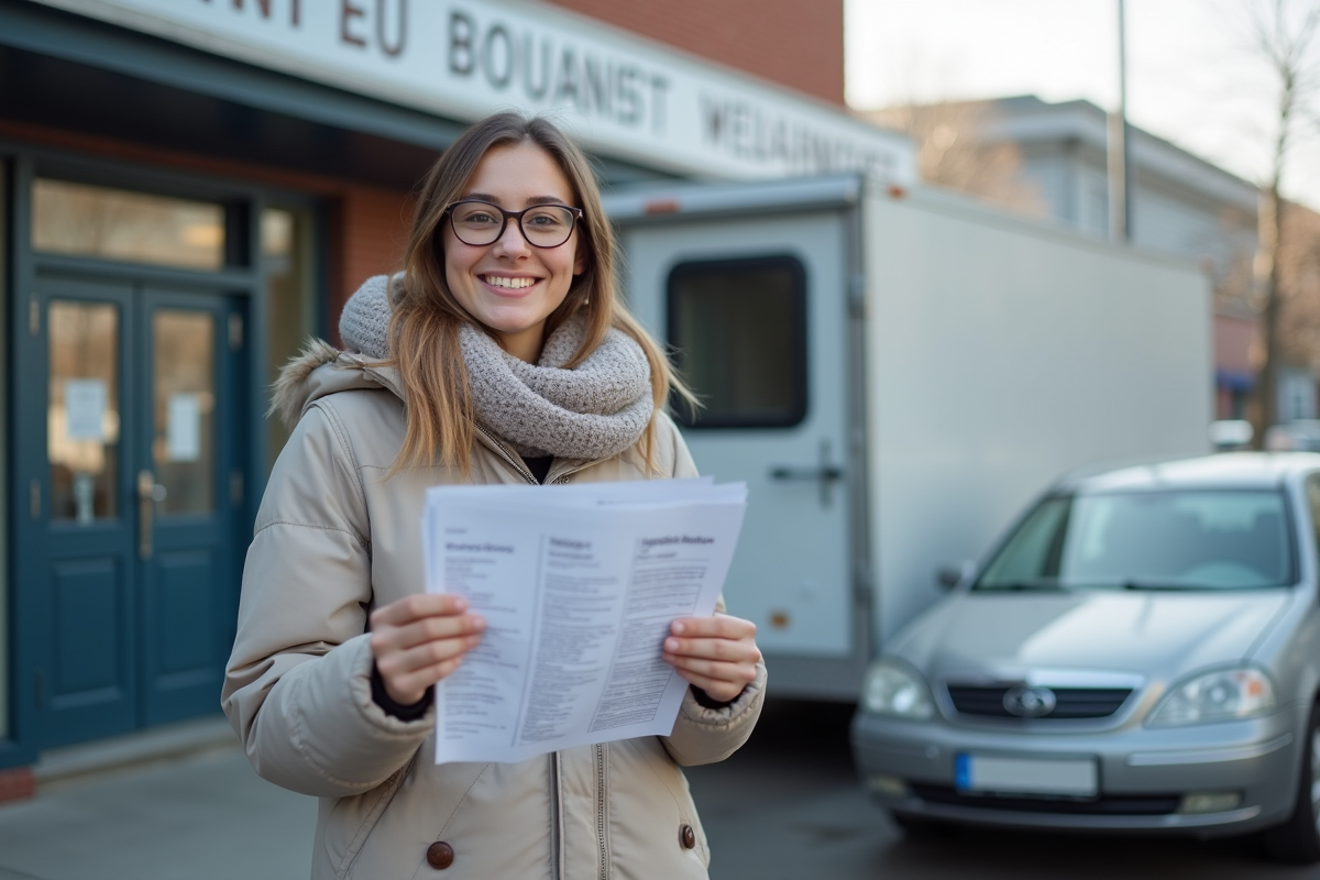 Jeune femme souriante avec documents d
