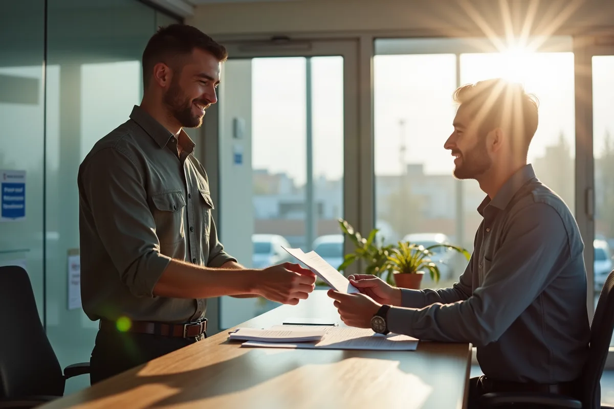 Carte grise pliée sur un bureau avec des documents administratifs