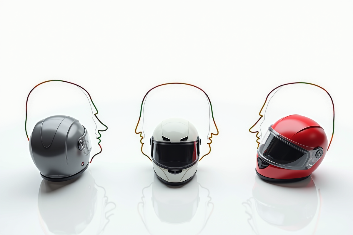 Têtes tracées avec lignes colorées et casques ouverts sur fond blanc