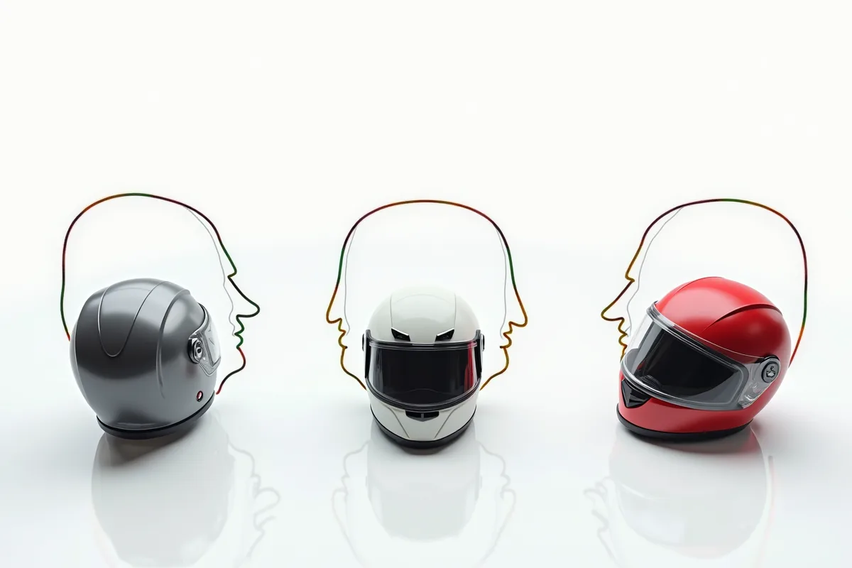 Têtes tracées avec lignes colorées et casques ouverts sur fond blanc